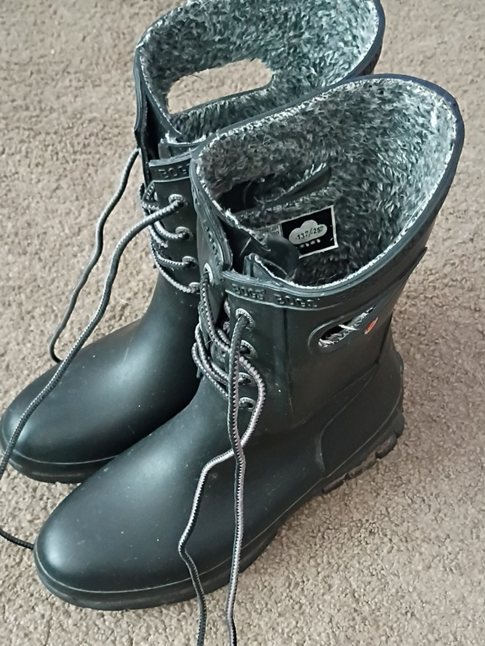 Bogs Waterproof Black Lace-Up Insulated Rain Boots